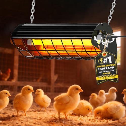 300W Heat Lamp for Chickens Brooder Heater 2PCS Chicken Coop Heater Upgraded 12000H Carbon Fiber Bulbs Adjustable 2 Mode Temp Safe Fire Proof Chicken Heating Plate UL-Certified for Poultry Duck Quail