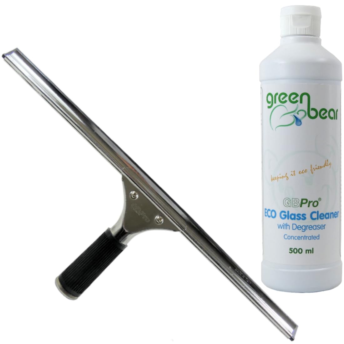 Gbpro Silver Professional Window Squeegee Stainless Wiper 45Cm/18 Inch + Eco Concentrated Glass Cleaner With Degreaser