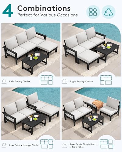 Image of SERWALL HDPE Outdoor Sectional with Ottoman & Coffee Table