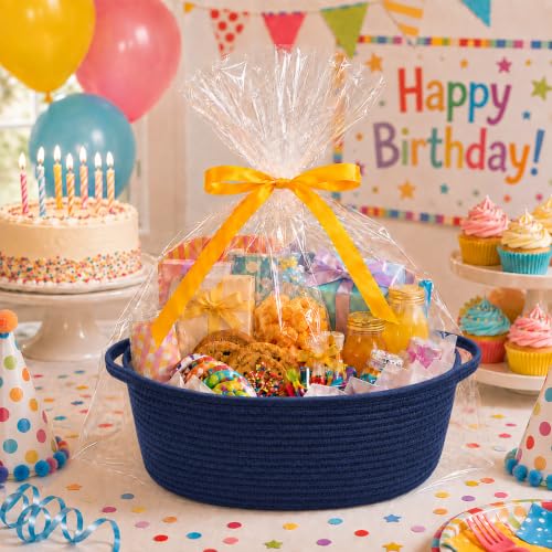 Image of Empty Gift Basket with Gift Bag & Ribbon, Woven Rope Basket, 12x8x5 inch