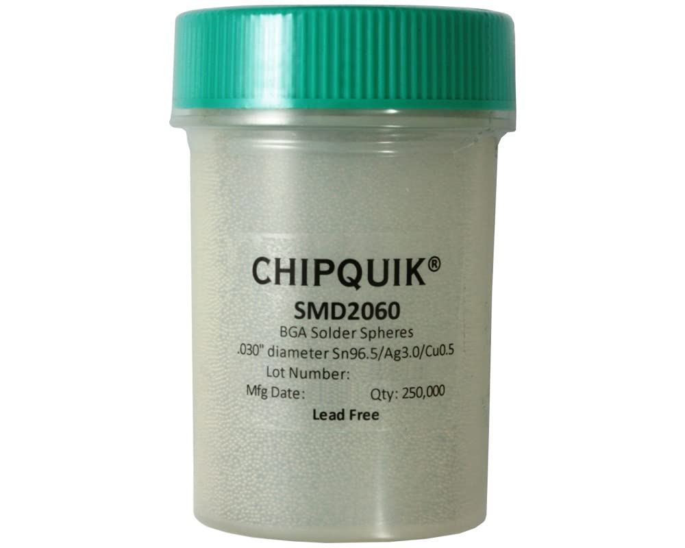 Sphères à souder Sn96.5/Ag3.0/Cu0.5 Chip Quik 0,76 mm en bouteille de 250 K pour technicien