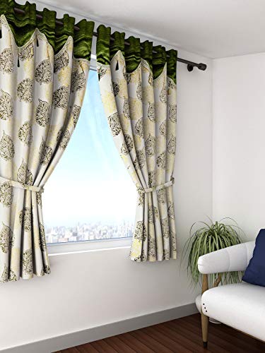 Image of Cortina Durable & Stylish Premium Leaf Print 100% Polyester Curtains - with Metal Grommets - Easy Fit Over Window - Bedroom Living Room Kids Room Hall Kitchen - 5 Feet Set of 1 - Green 1