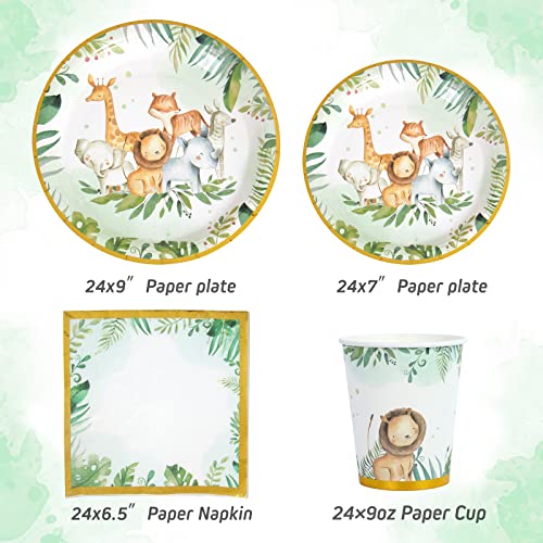 Safari Jungle Baby Shower Plates - Safari Birthday Party Supplies Paper Plates And Cups And Napkins Sets For 24 Guests,Safari Party Baby Shower Decorations For Boy , Animals Theme Disposable Tableware Set #TOP1