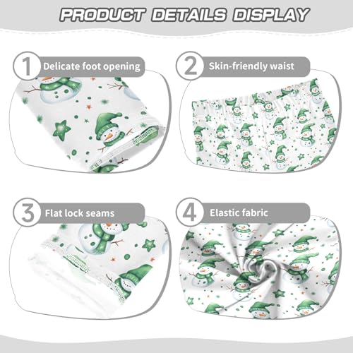 Girls' Athletic Leggings Ankle Length Yoga Dance Pants Kids Teen 4T Green Snowman3