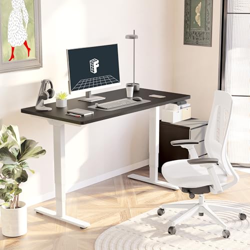 Image of FLEXISPOT E6 3-Stage Dual Motor 60 x 24 Electric Standing Desk Sit Stand Up Desk, Holds 220 lbs, Adjustable Height w /Memory Presets, One-Piece Black Desktop & White Frame, Ships in 2 Boxes