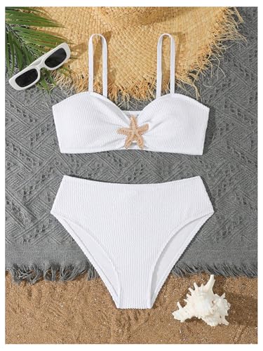 Image of RoseSeek Girl's 2 Piece Padded Bathing Suit Wireless Starfish Swimsuit Spaghetti Strap Vacation Beachwear Set