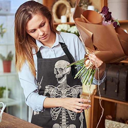 Britimes Apron Home Kitchen Cooking Baking Gardening For Women Men With Pockets Skeleton Rock Skull Halloween Happy 32X28 Inch #TOP5