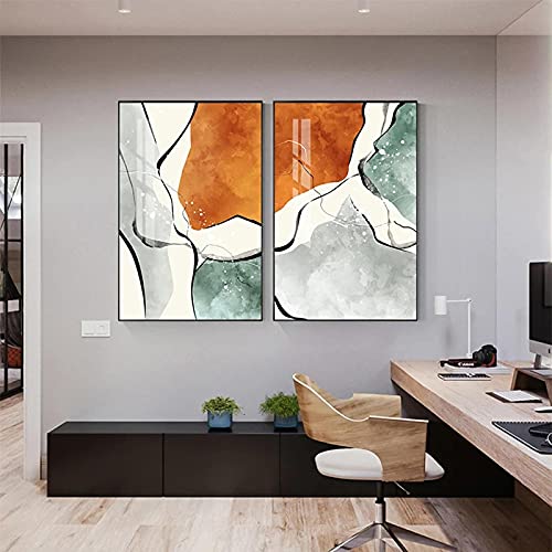 Affiche Abstrait Orange et Vert Set de 2 Toiles 70x100cm Modernes sans Cadre