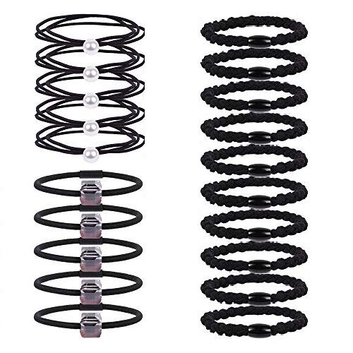 Black Hair Ties Bands Ponytail Holder - YANHAO Elastics Thick Hair Rubber Bands Hairties for Women’s Hair Pony Tial(20 pcs)