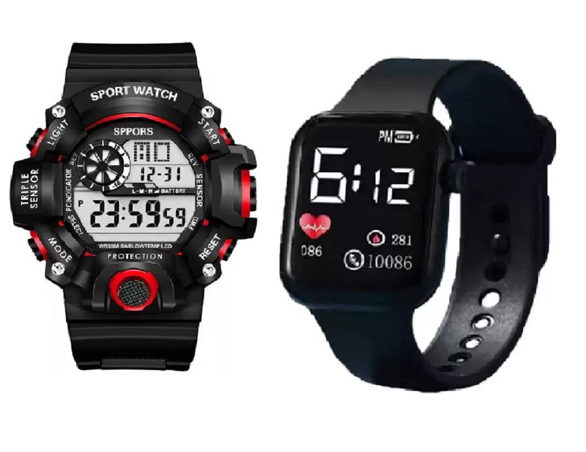 SELLORIA Digital Watch Shockproof Multi-Functional Automatic 3 Colours Boader Black Waterproof Digital Sport Watch for Mens Kids Watch for Boys (Black) (RED) (B0C6V2DQWV) Amazon Price History, Amazon Price Tracker