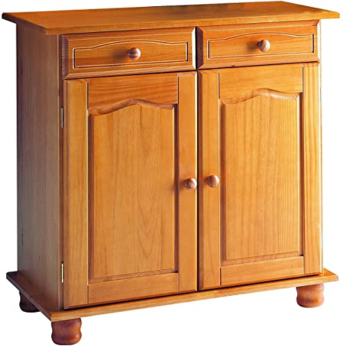 PEGANE Buffet 2 Portes en pin Massif Coloris Miel - Longueur 88 x Profondeur 42 x Hauteur 86 cm