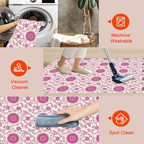 Moquette pour chambre d'enfant rose et tapis géométrique pour entrée lavable - 7