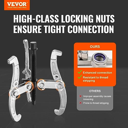 Image of VEVOR Gear Puller Set, 3 inch 4 inch 6 inch 8 inch Puller Kit, 3 Jaw Gear Bearing Flywheel Pulley Removal Tool, 2 or 3 Reversible Jaws Wheel Puller, Vertically and Horizontally, External and Internal, 4-Piece