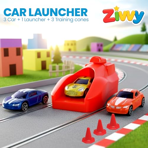 Image of Die Cast Metal Car Toy Set of 3 with Cones | Multicolor Mini Racing Toy Cars High Speed Free Wheel | Small Car Toys for Kids Boys & Girls 2-5 Years | Unbreakable Toy Car Gift Set 3-8 Years