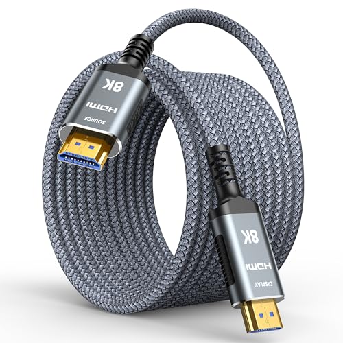 Highwings 15M Glasfaser 8K HDMI Kabel - (Unidirektional SOURCE/DISPLAY) 48Gbps Highspeed 8K@60Hz 4K@120Hz 7680P HDR10 eARC 3D HDCP 2.2&2.3 Kompatibel mit PS5/4/3 HDTV Blu-ray Player Monitor