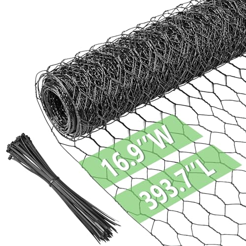 Image of Chicken Wire 16.9 in x 393.7 in Poultry Wire Netting Hexagonal Galvanized Mesh Garden Fence Barrier for Pet Rabbit Chicken Fencing with 100 Pcs Cable Zip Ties(PVC-Coated)