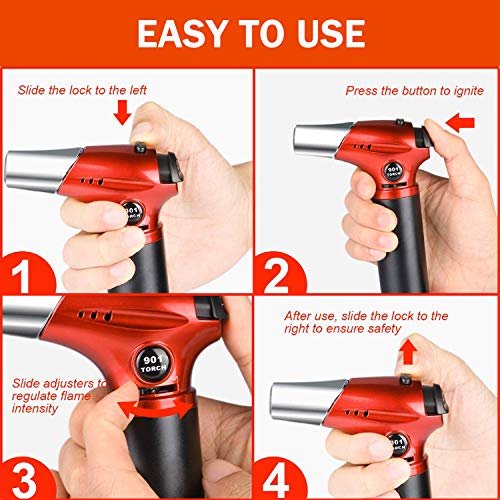 Kitchen Cooking Blow Torch,Culinary Butane Torch Lighter with Safety Lock Adjustable Flame Refillable Blowtorch for Creme/Brulee/Baking/BBQ/DIY Soldering By Sunrich (Butane Gas Not Included)