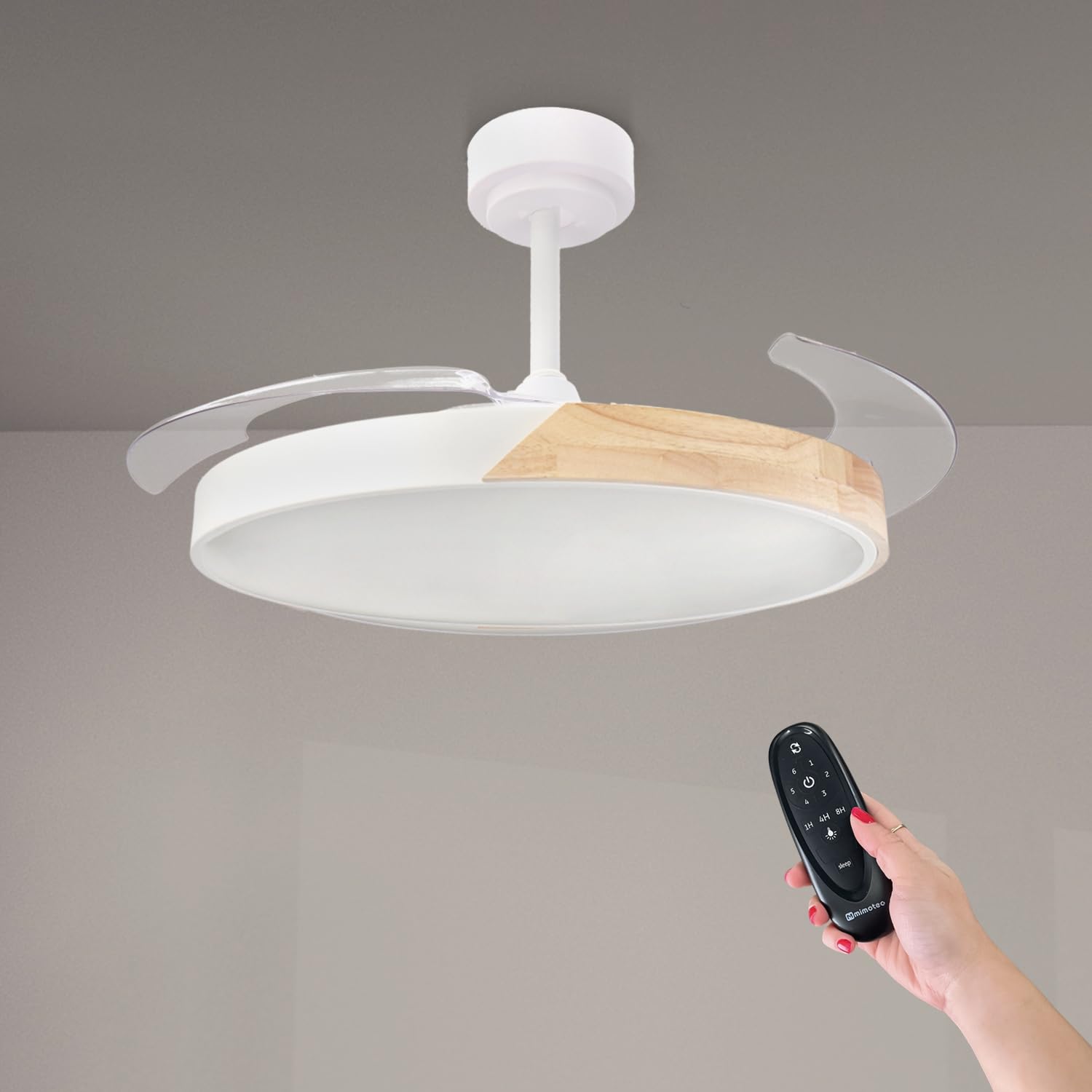 M mimotec - Ventilador de Techo Led Coal Nature ø108 Cm | 6 Velocidades | Luz regulable (CCT) | Temporizador | Modo verano - invierno| Temporizador. LM8829