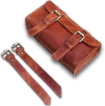 M RUFOUS Tan Leather Motorcycle Tool Bag Buffalo Leather Pannier