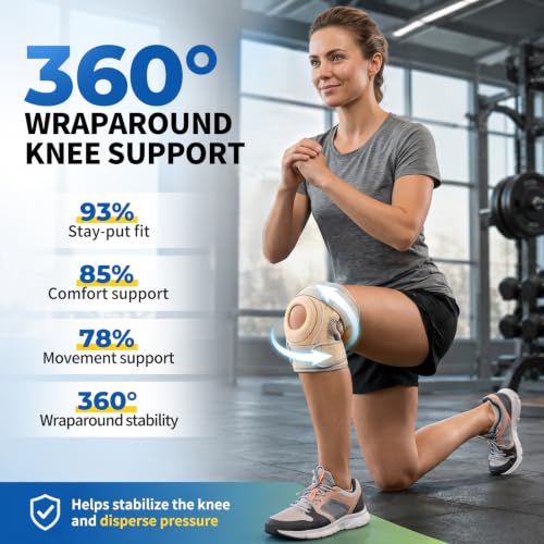 Image of CAMBIVO Knee Brace with Stabilizers, Gel Pad & Open Patella for Men & Women | Open Patella Stabilizer for Arthritis, Meniscus & ACL MCL Relief. Adjustable Compression for Running & Sports Recovery