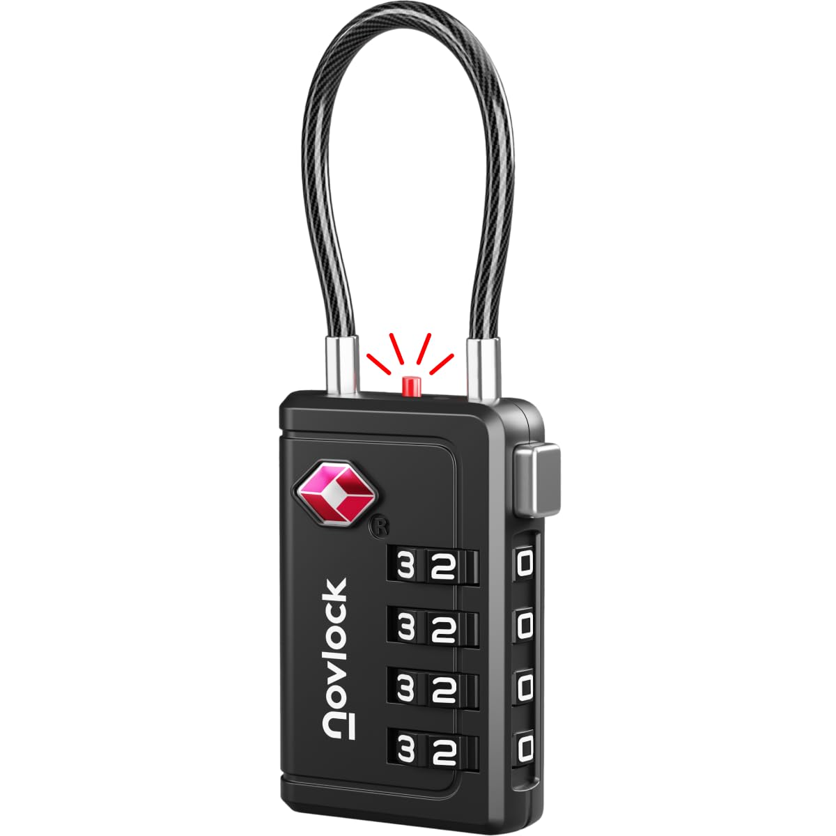 TSA Luggage Lock with Alert Indicator – 4-Digit Travel Padlock with Flexible Cable for Suitcases, Backpacks & More – Suitcase Lock, 1-Pack, Black