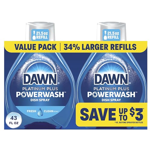 Dawn Powerwash Fresh Dish Spray, Liquid Dish Soap, Dish Soap Refill, Dish Detergent Liquid, 2 Refills, 43 Fl Oz