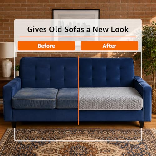 Image of Amazon Basics - Velvet Quilted Make Your Own Sofa Cover |70 x 180 cm| Microfiber Sofa Slipcover (Striped,Silver, 3 Seater)