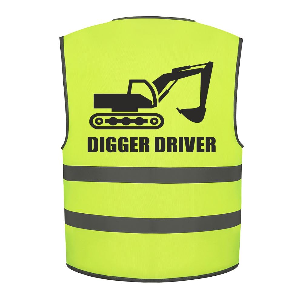 Brook Hi Vis Digger Driver Kids Hi Vis Vest Children's High Visibility Reflective Safety Waistcoat Fancy Dress JCB Construction, Add child's name to the front, Personalised