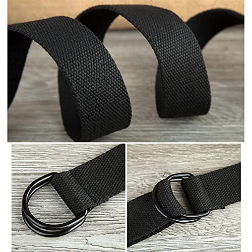 Tong Gu Men Women Canvas Belt Metal D Ring Buckle Woven Web4
