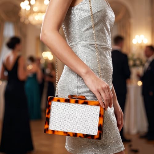 Image of RomanticDesign Women Acrylic Handbag Rattan Woven Pattern Square Box Crossbody Handbag Shoulder Bag Chain Purse