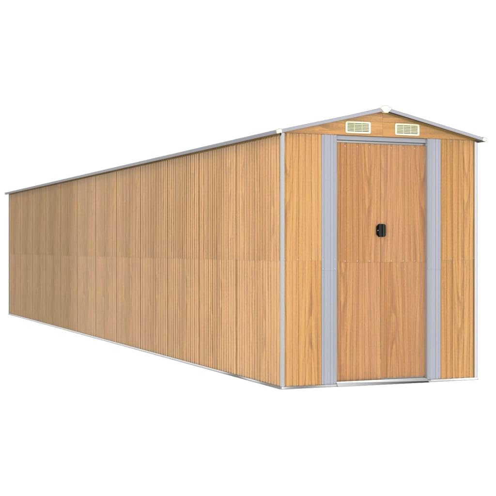 Geräteschuppen Hellbraun 192x1021x223 cm Metallgerätehaus aus verzinktem Stahl, großes Gartenhaus mit Schiebetüren und Belüftung für Gartengeräte und Werkzeuge