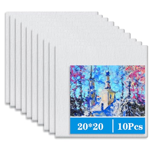 Jomdjmskes 10 Pcs Tela per Dipingere, 20 x 20 cm Tele Dipingere Cotone 100%, Tele Intelaiate, Cartone Telato, Tavola Tela Bianca, Pittura Prestirate Telati per Principianti, Artisti e Studenti