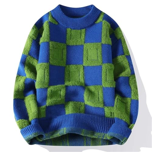 Men Plaid Sweater Knitted Hip Hop Harajuku Pullovers Oversized Casual O-Neck Vintage Sweaters4