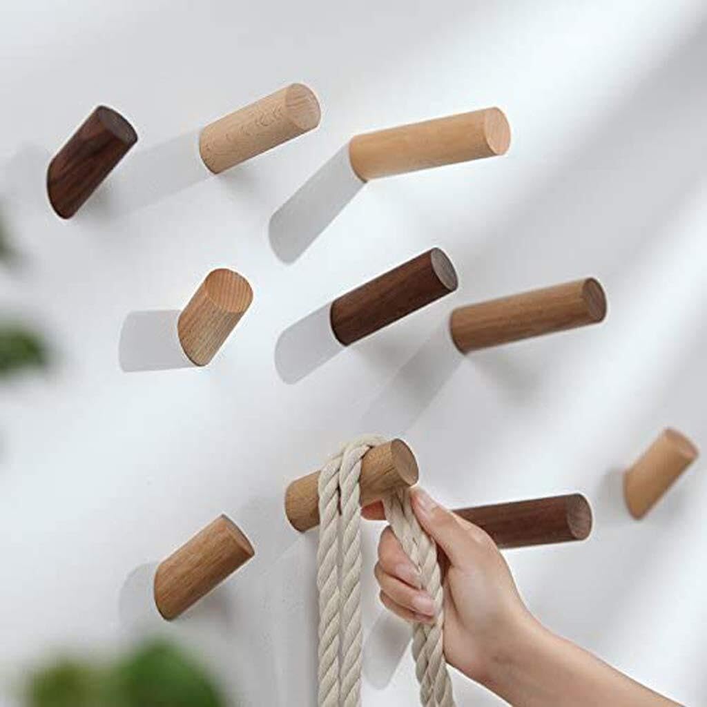 Kleiderhaken aus Holz zur Wandmontage, Vintage-Gestell for Kleidung, Hüte, Handtaschen, Schlüssel, nization Set mit 6 kleinen Kleiderbügeln(M)