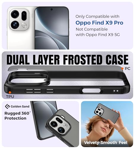 Image of Golden Sand Rugged Frosted Matte Back Cover for Oppo Find X9 Pro 5G | Slim Hybrid TPU + PC Shockproof Case with Drop Protection, Anti-Slip Grip & Raised Camera Guard (Charcoal Black)
