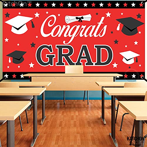Image of Graduation Decorations 2026 | Red and Black Congrats Grad Banner - 72x44 Inch | Red Graduation Banner Class of 2026 | Grad Party Decorations Graduation Backdrop 2026, KatchOn