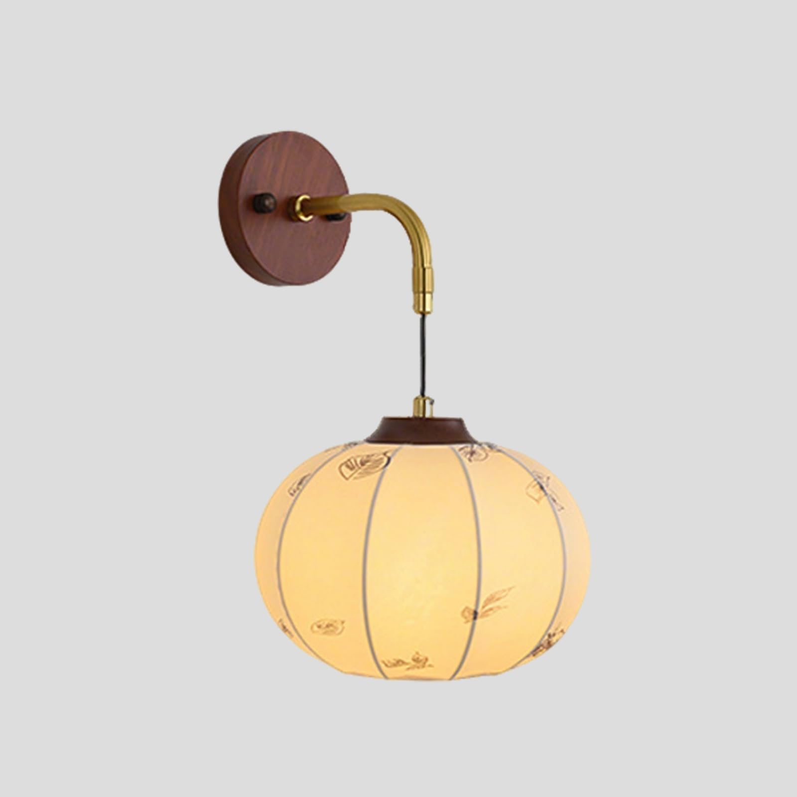 SXWNBIFH Fabric Wall Sconce Traditional Chinese Lantern, Golden Metal Arm & Round Base Wall Lamp, E27 Hardwired Wall Mounted Light for Bedroom, Hallway, Reading Nook Storage Room