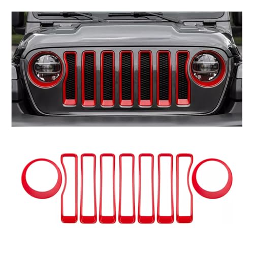Image of MAXDOM Grille Inserts Headlight Covers Set Fits for Jeep (2018-2023) Wrangler JL JLU (Red, Sport /Sport S)