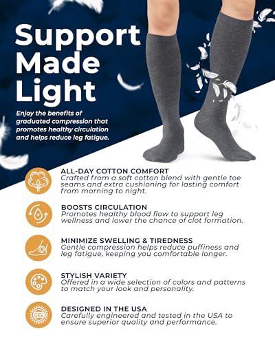 Image of Pembrook Cotton Light Compression Socks for Women & Men - 3 Pairs | 8-15 mmHg Comfort Compression Socks for Men & Women