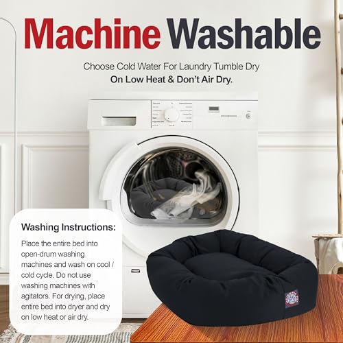 Image of Majestic Pet 24 Inch Bagel Calming Dog Bed Washable - Cozy Soft Round Dog Bed with Spine Support for Dogs to Rest their Head - Fluffy Donut Puppy Mat 24x19x7 (Inch) Small - Black