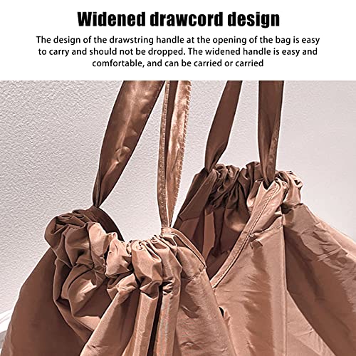 YWNYT Sac de courses réutilisable, grand sac d'épicerie avec cordon de serrage, pliable, en nylon, marron clair – vue 5