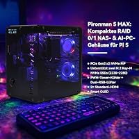 Pironman 5-MAX Raspberry Pi 5 Gehäuse mit Dual NVMe M.2 SSD PCIe, Mini PC NAS RAID 0/1, Hailo-8L AI-Beschleuniger, PWM Tower-Kühler + Dual RGB-Lüfter, OLED, Safe Shutdown, HDMI (RPI5 Nicht enthalten) – Ansicht 2