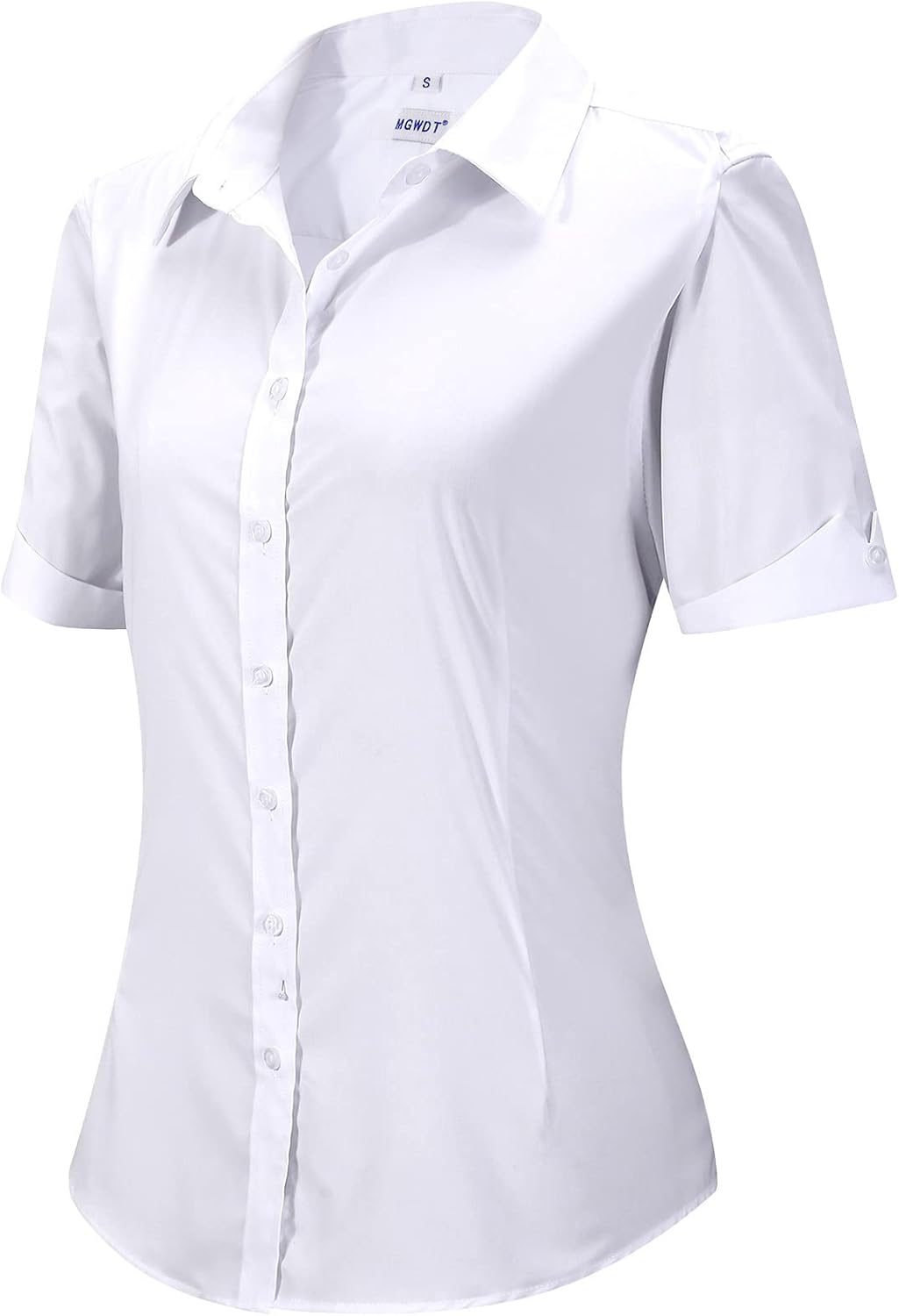 MGWDT Button Down Shirt Women Slim-Fit Work Blouse Wrinkle Resistant Long/Short Sleeve Stretchy Lightweight Tops