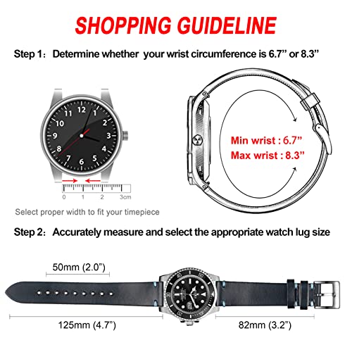 Image of hemsut h Leather Watch Bands for Men, Horween Quick Release Leather Watch Strap Vintage Watch Replacement Wrap of 18mm, 20mm, 22mm