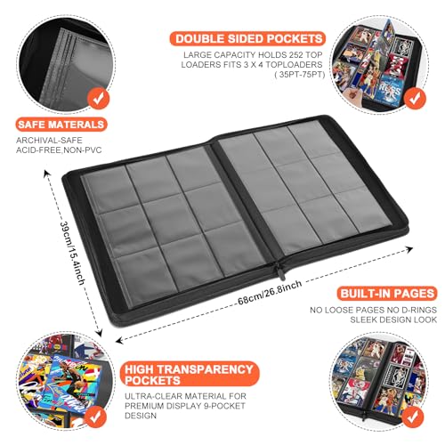 Image of Toploader Binder 9 Pocket, Holds 360 Toploaders,Trading Card Album for MTG /TCG Trading Cards & Sports Cards in 3x4'' (Black)