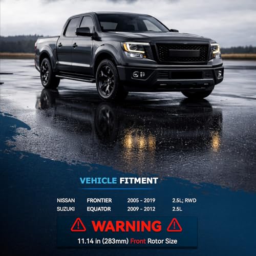 Image of Detroit Axle - Front Brake Kit for 2005-2019 Nissan Frontier 2009-2012 Suzuki Equator, Drilled & Slotted Brake Rotors and Ceramic Brakes Pads 2010 2011 Replacement: 11.14 inch inch Front Rotor