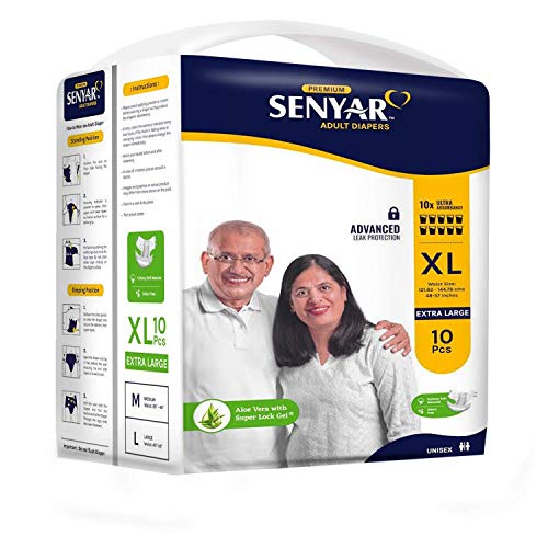 Senyar Unisex Adult Diaper With Aloe Vera & Super Lock Gel, Extra Large Waist Size – 10 Pieces