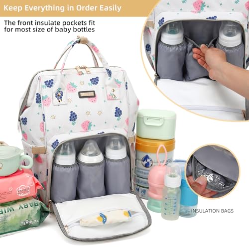 Image of GAIVP Diaper Bag Backpack, Diaper Bags for Baby Girls Boys, Baby Bags for Moms Dads, Nappy Changing Bag with Insulated Pockets,Multi-functional Waterproof Backpack with Stroller straps-Berry White