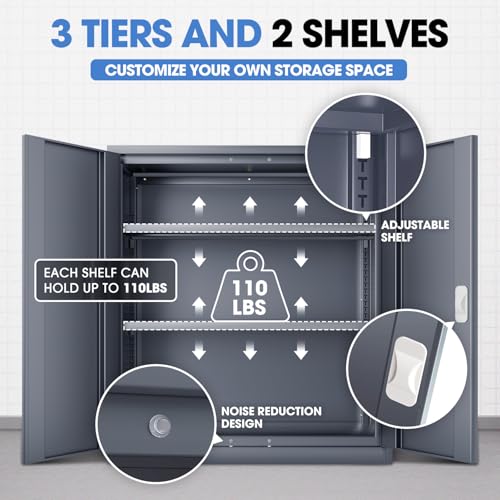 Image of DNA Motoring Metal Storage Cabinet, 36'' Locking Cabinet with 2 Doors and 2 Adjustable Shelves, Metal Cabinet Heavy Duty Utility Cabinet for Garage,Office,Home,Gym, Gray, TOOLS-00631-GY-GY