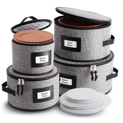 Image of Hearth & Harbor 4 Piece Dish Storage Containers, China Storage, Grey